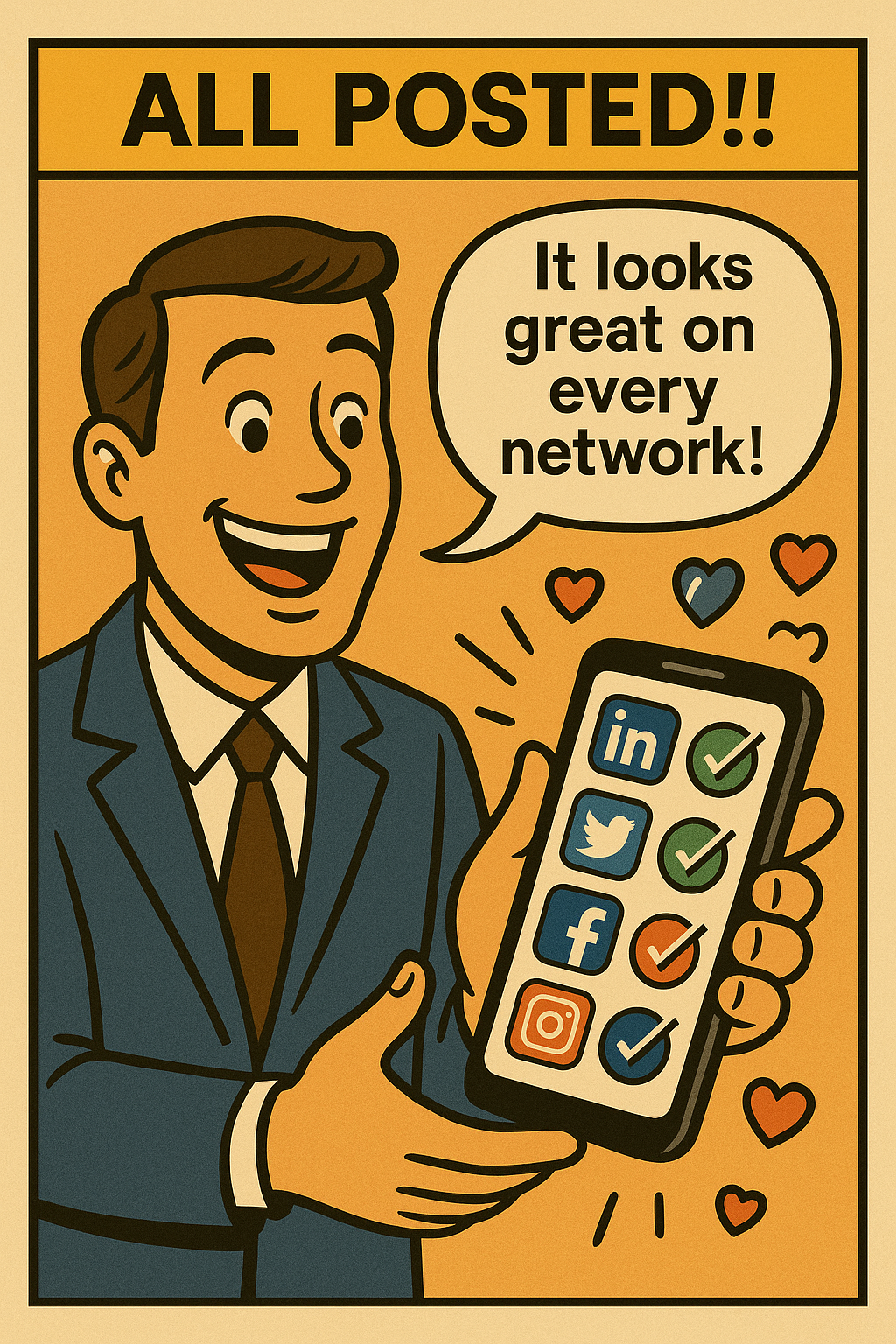 Panel 4: All posts are beautifully posted